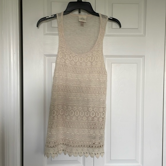 Knox Rose Tops - Knox Rose Sz S women’s cream boho crocheted tank. 16” wide. 18“ long from pit.